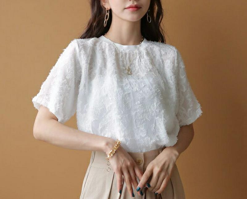 テクスチャー半袖Tシャツ・全2色・t55015 レディース 【tops】【Tシャツ トップス テクスチャー 半袖 シースルー ラ