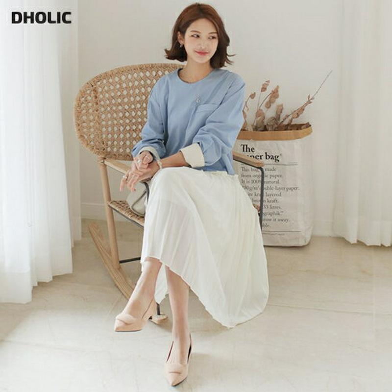 プリーツコントラストワンピース・全2色・b61282 レディース【ops】【ワンピース ミディ丈 ミディワンピース 長袖　レイヤ