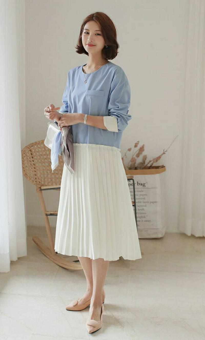 プリーツコントラストワンピース・全2色・b61282 レディース【ops】【ワンピース ミディ丈 ミディワンピース 長袖　レイヤ