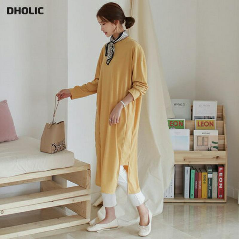 サイドカットワンピース・全4色・b61279 レディース【ops】【ワンピース ロング ロングワンピース スリット 長袖 単色 