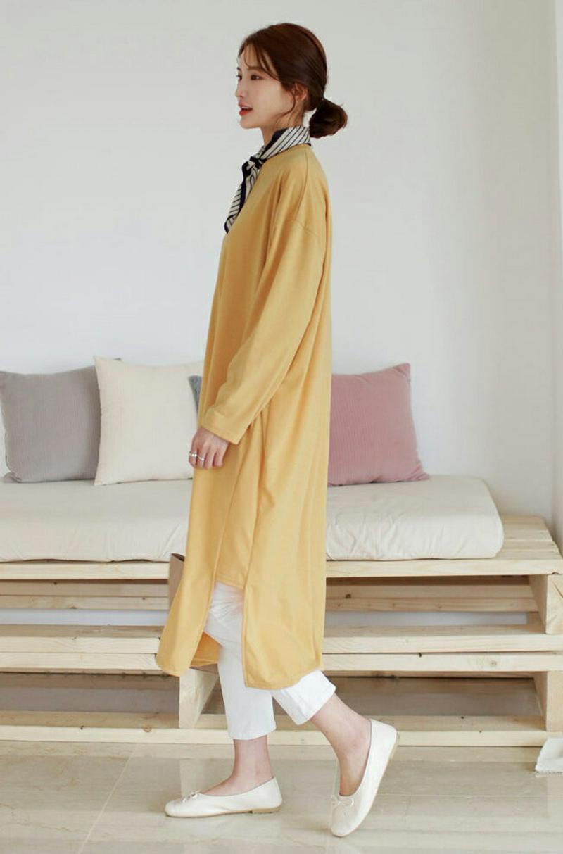 サイドカットワンピース・全4色・b61279 レディース【ops】【ワンピース ロング ロングワンピース スリット 長袖 単色 