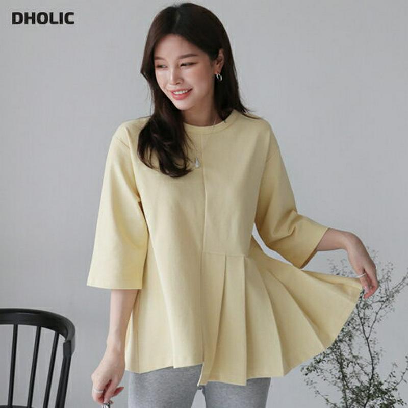 プリーツヘムTシャツ・全4色・b61158 レディース【tops】【トップス Tシャツ 七分丈 七分袖　7分丈 7分袖 単色 プ