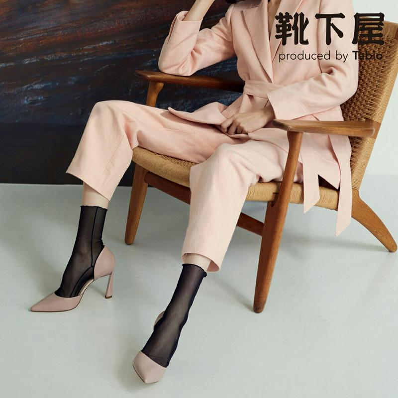 【あす楽】【公式 Tabio】 縫製 ネット チュール ソックス / 靴下屋 靴下 タビオ くつ下 シアーソックス シースルー シアー クリアー 透け チュール クルー レディース 黒 日本製