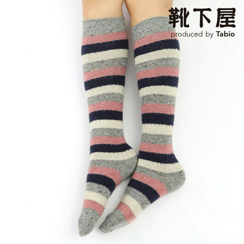 【全品送料無料★〜1/16 23:59迄】【あす楽】50%OFF【靴下屋】 異素材ボーダーハイソックス / 靴下 タビオ Tabio くつ下 ハイ レディース 日本製 ¬ 2101sl