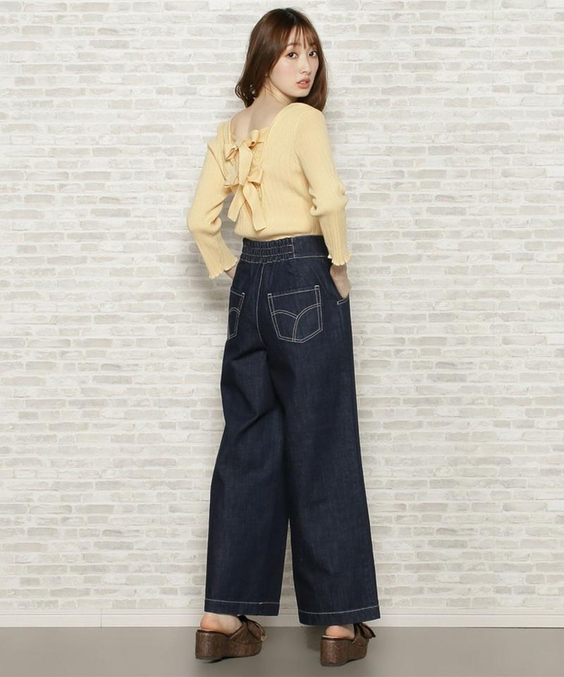 バックリボンリブニット