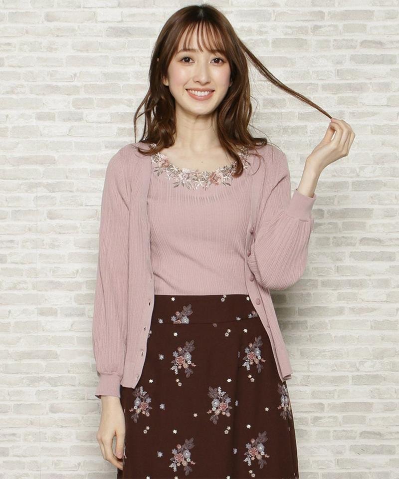 刺繍リブ+カーディガンセット