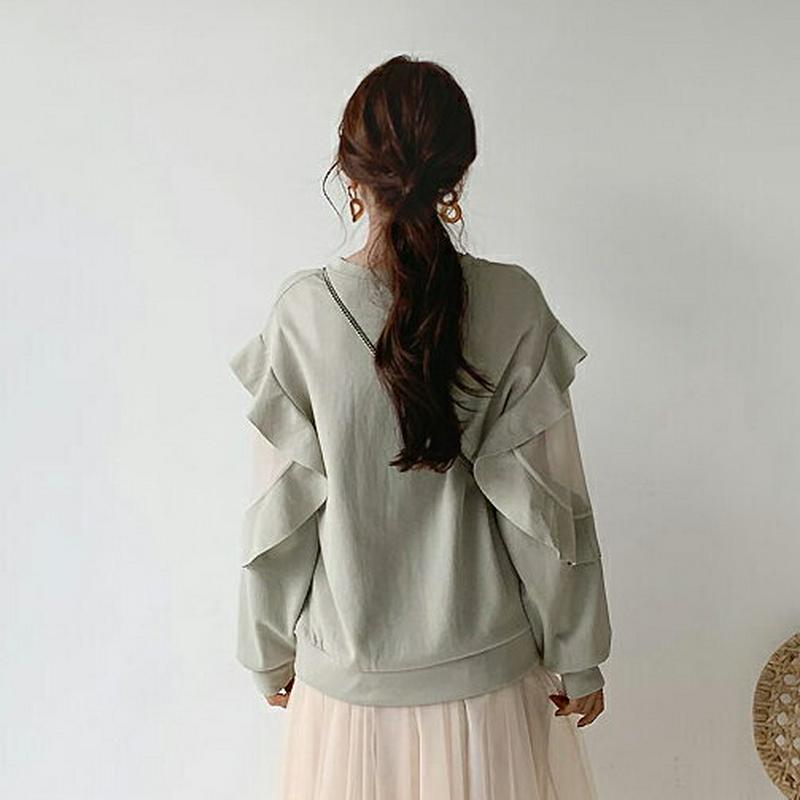 フリルシアースリーブスウェット・全3色・b55495 レディース 【tops】【トップス Tシャツ レース シースルー ラッフル