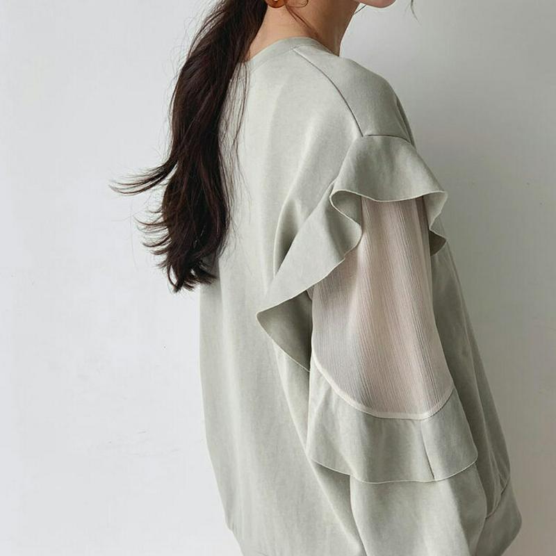 フリルシアースリーブスウェット・全3色・b55495 レディース 【tops】【トップス Tシャツ レース シースルー ラッフル