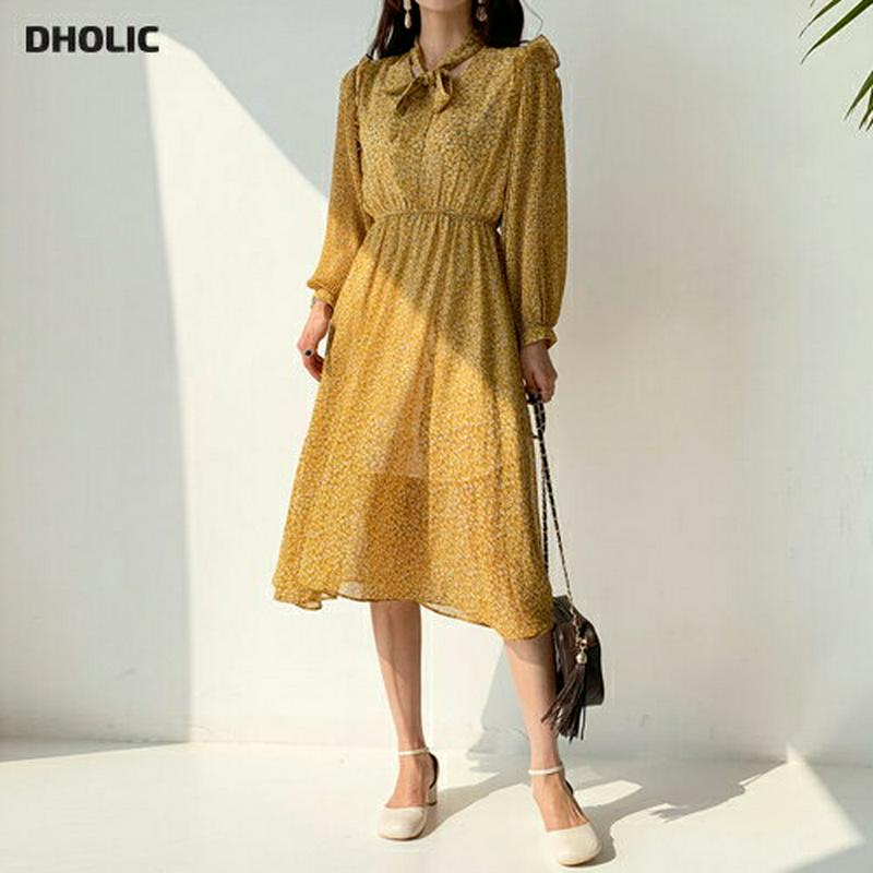 リボンフリル小花柄ワンピース・全3色・t55508 レディース 【ops】【ワンピース ミディ丈 ミディ 花柄 リボン フリル 