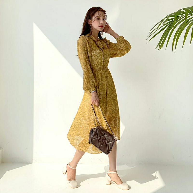 リボンフリル小花柄ワンピース・全3色・t55508 レディース 【ops】【ワンピース ミディ丈 ミディ 花柄 リボン フリル 