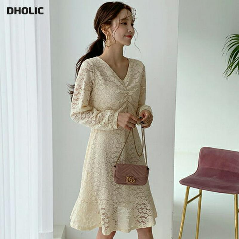 ギャザーレースワンピース・全3色・t55507 レディース 【ops】【ワンピース ミディ丈 ミディ レース フレア シースルー