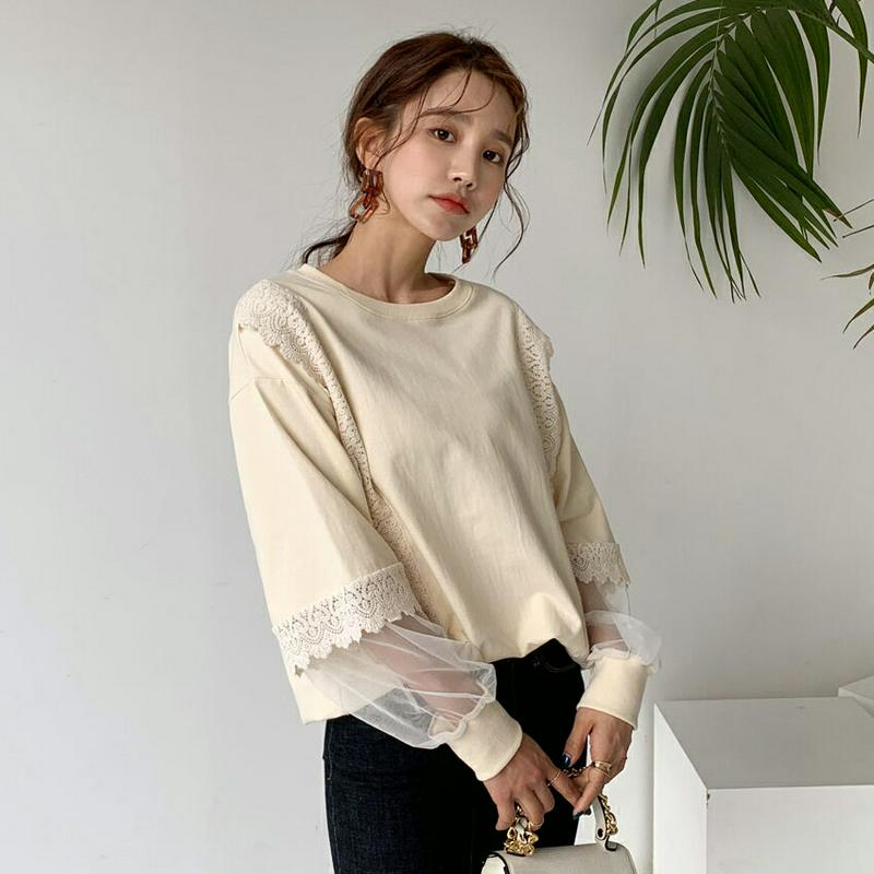 レースシアースリーブスウェット・全3色・t55515 レディース 【tops】【トップス Tシャツ レース シースルー 長袖 パ