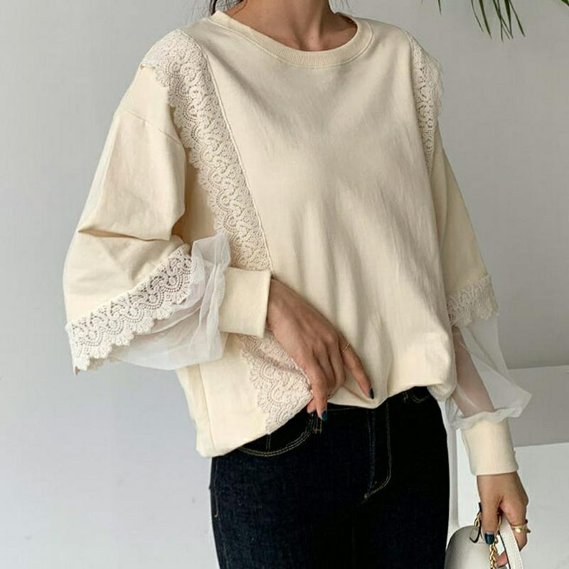 レースシアースリーブスウェット・全3色・t55515 レディース 【tops】【トップス Tシャツ レース シースルー 長袖 パ
