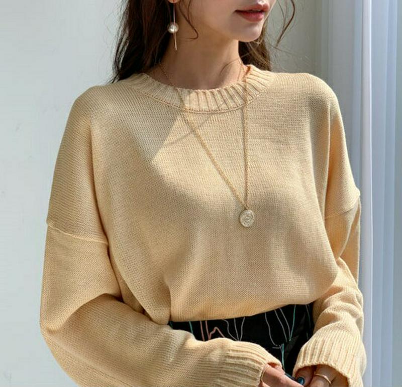 ルーズアクリルニット・全4色・55506 レディース 【tops】【トップス ニット 長袖 ラウンドネック ドロップショルダー 