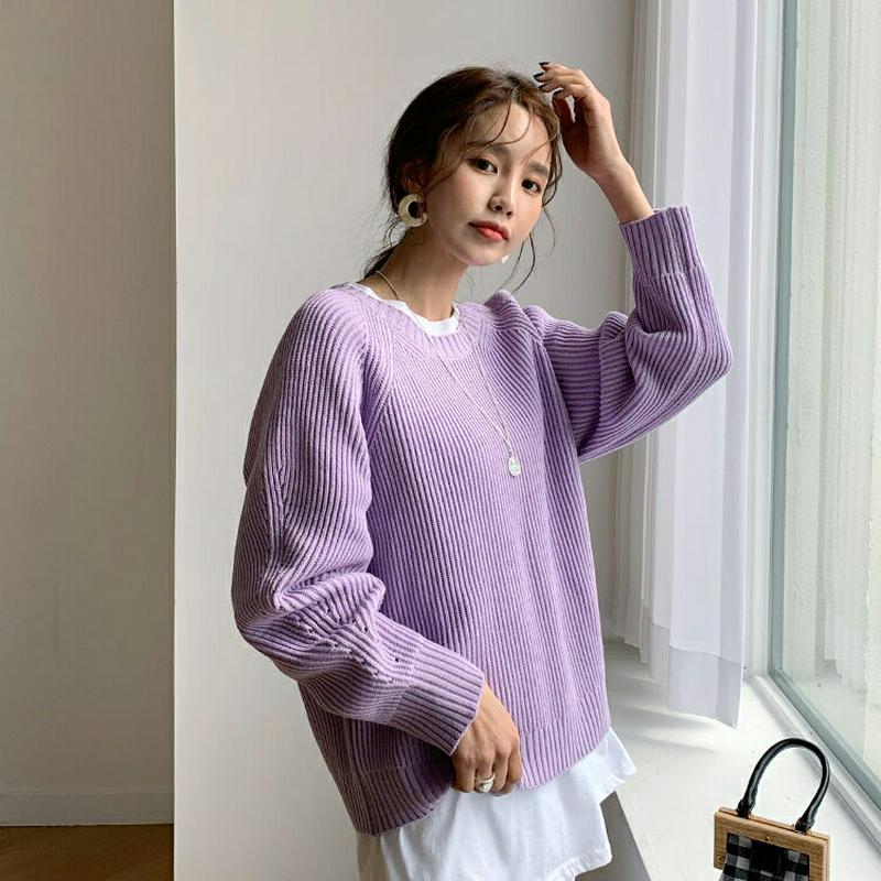 ラグランラウンドリブニット・全4色・b55526 レディース 【tops】【トップス ニット 長袖 ラウンドネック ラグラン 無
