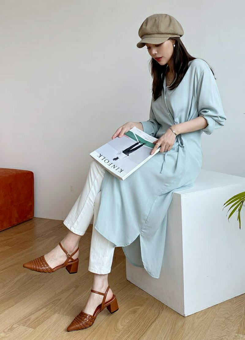 リボンシャツワンピース・全3色・t61256 レディース【ops】【ワンピース ロング ロングワンピース 長袖 リボン りぼん 