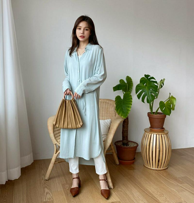 リボンシャツワンピース・全3色・t61256 レディース【ops】【ワンピース ロング ロングワンピース 長袖 リボン りぼん 