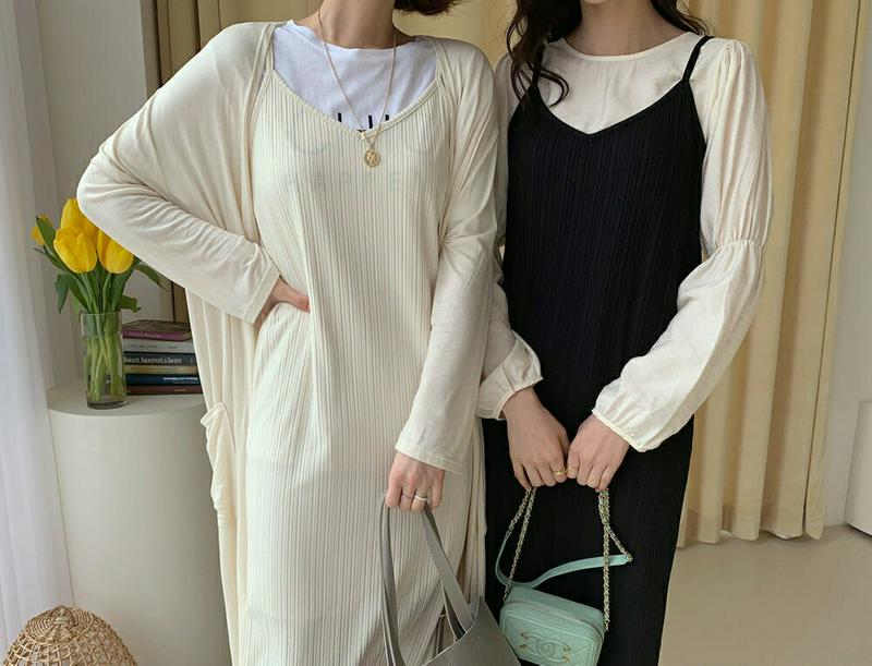 キャミワンピ&カーディガンSET・全2色・b58175 レディース 【ops】【ワンピース ロング ロング丈 キャミソール カー