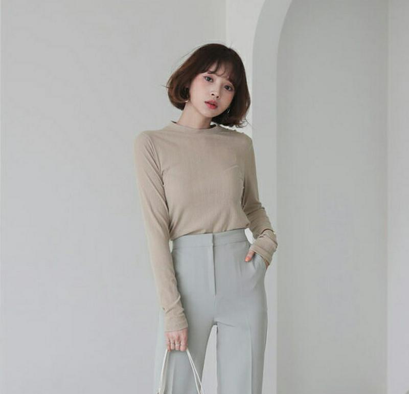 ショルダーボタンリブTシャツ・全3色・t58145 レディース 【tops】【トップス Tシャツ 長袖 ボタン リブ スリム 無