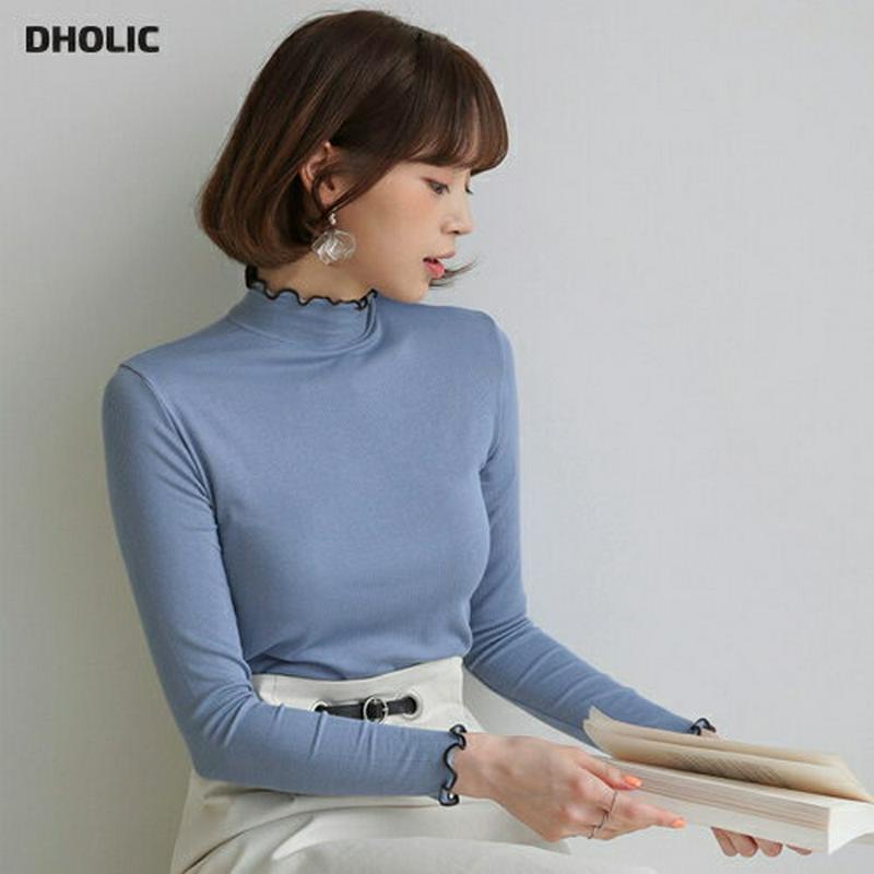配色ウェーブハイネックTシャツ・全5色・t58141 レディース 【tops】【トップス Tシャツ モックネック ハイネック ウ