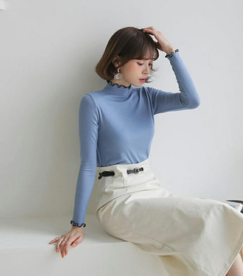 配色ウェーブハイネックTシャツ・全5色・t58141 レディース 【tops】【トップス Tシャツ モックネック ハイネック ウ