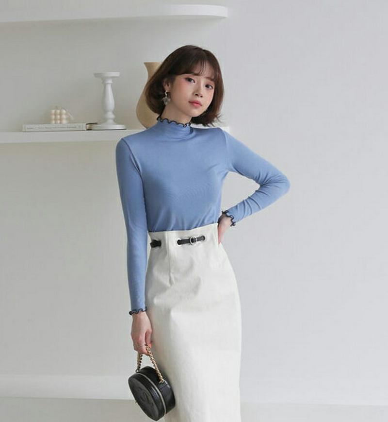 配色ウェーブハイネックTシャツ・全5色・t58141 レディース 【tops】【トップス Tシャツ モックネック ハイネック ウ