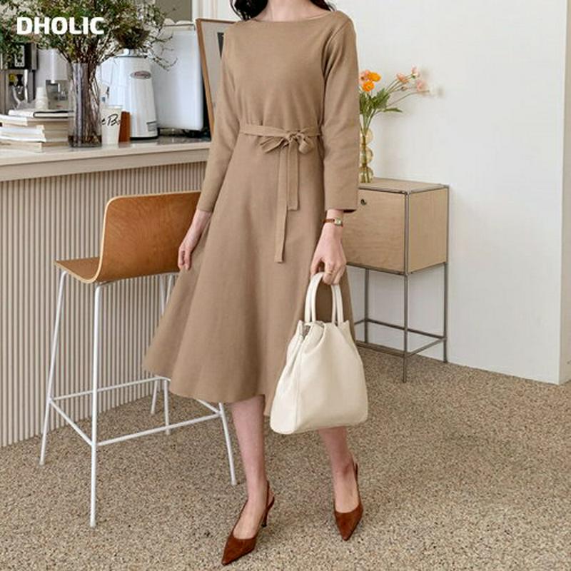 ストラップ付ボートネックニットワンピース・全2色・t58174 レディース 【ops】【ワンピース ニット ミディ丈 ミディ リ