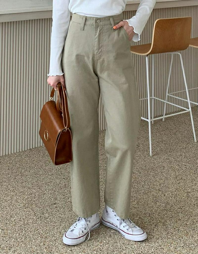 ハイウエストストレートパンツ・全4色・t58183 レディース 【pt】【パンツ ズボン コットン ハイウエスト ストレート ロ
