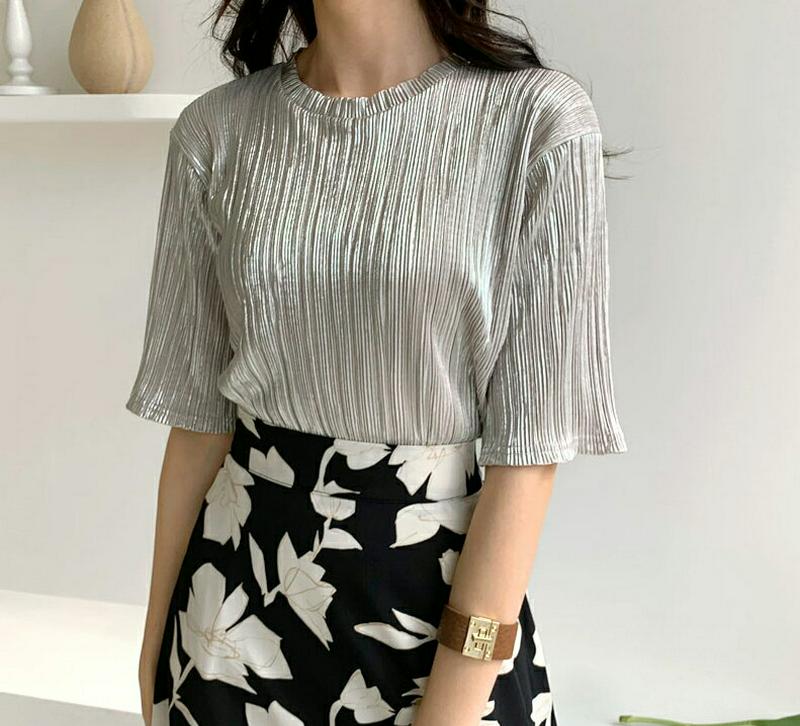グロッシープリーツTシャツ・全3色・t58144 レディース 【tops】【トップス 半袖 5分丈 Tシャツ プリーツ グロッシ