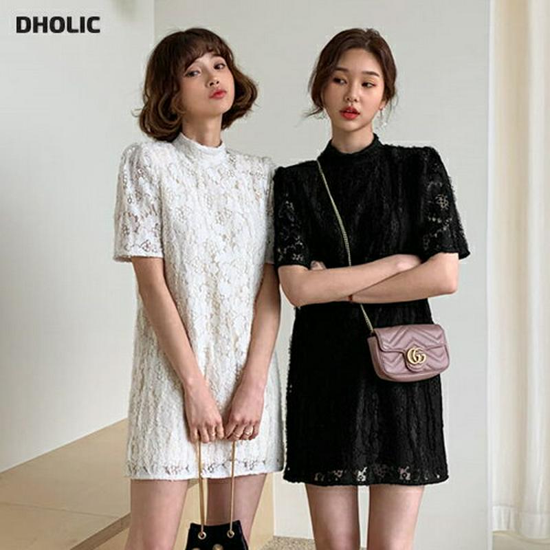 レースミニワンピース・全3色・t58173 レディース 【ops】【ワンピース ミニ丈 ミニ レース モックネック 半袖 ストレ