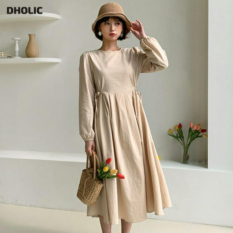 バックボタンリボンワンピース・全4色・t58176 レディース 【ops】【ワンピース ロング ロング丈 リボン フレア バック