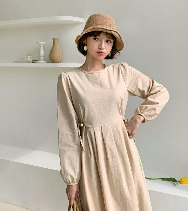 バックボタンリボンワンピース・全4色・t58176 レディース 【ops】【ワンピース ロング ロング丈 リボン フレア バック