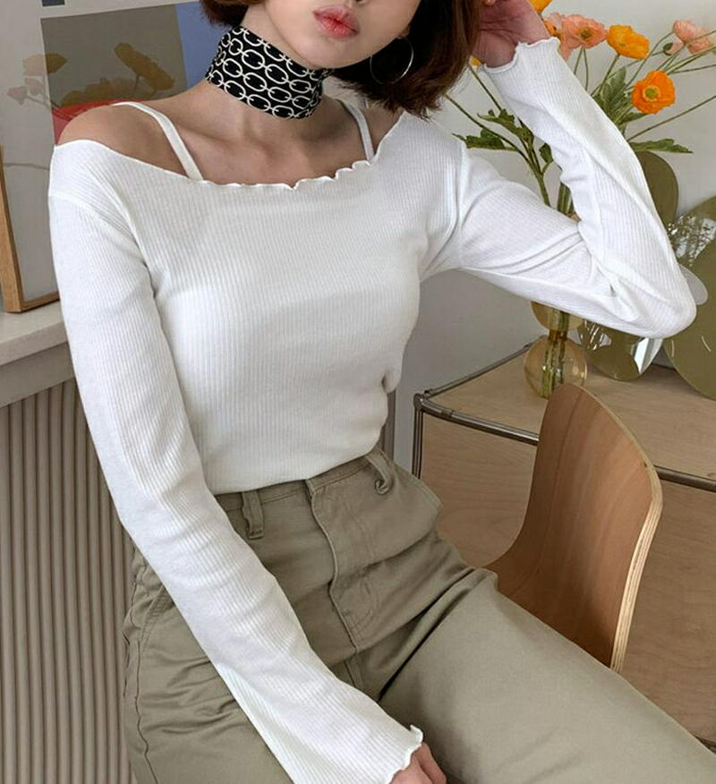 リブスリーブレス&TシャツSET・全4色・t58143 レディース 【tops】【トップス Tシャツ 長袖 ボートネック キャミ