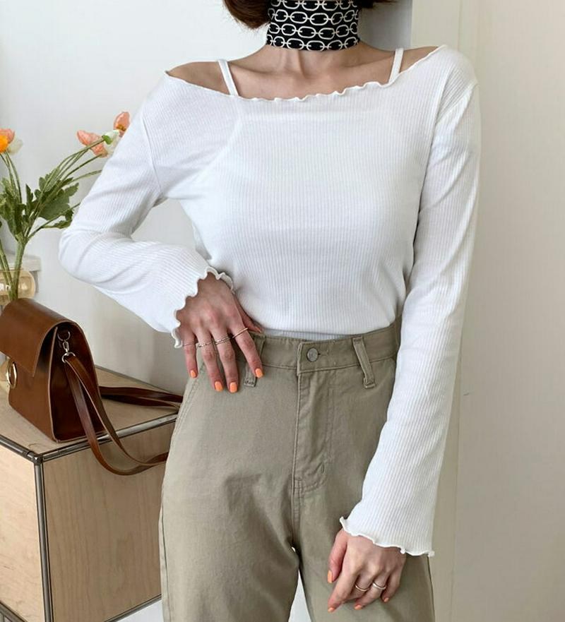 リブスリーブレス&TシャツSET・全4色・t58143 レディース 【tops】【トップス Tシャツ 長袖 ボートネック キャミ