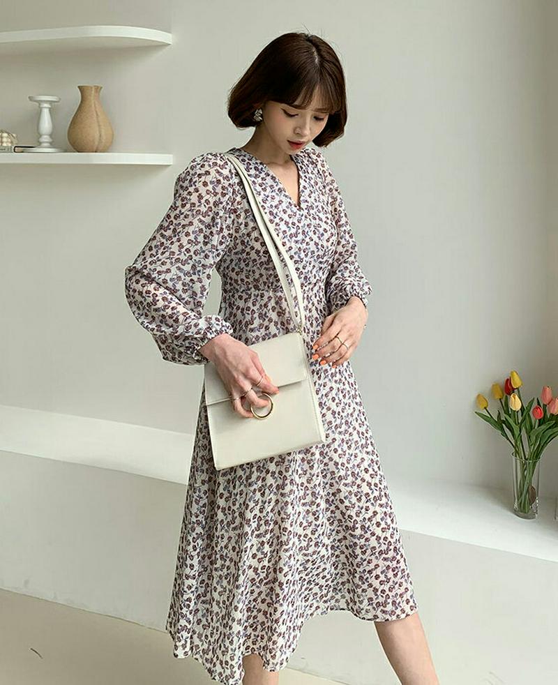 Vネック花柄ワンピース・全2色・e58138 レディース 【ops】【ワンピース ロング ロング丈 ミディ丈 ミディ 花柄 Vネ