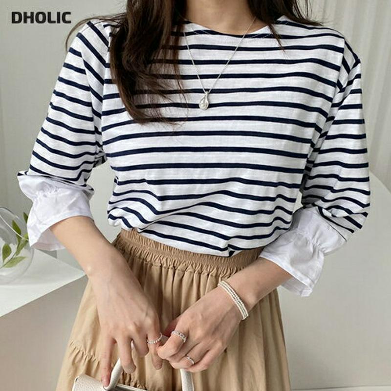 スリーブ配色ボーダーTシャツ・全3色・t61244 レディース【tops】【トップス Tシャツ ボーダー 柄 七分丈 七分袖 7