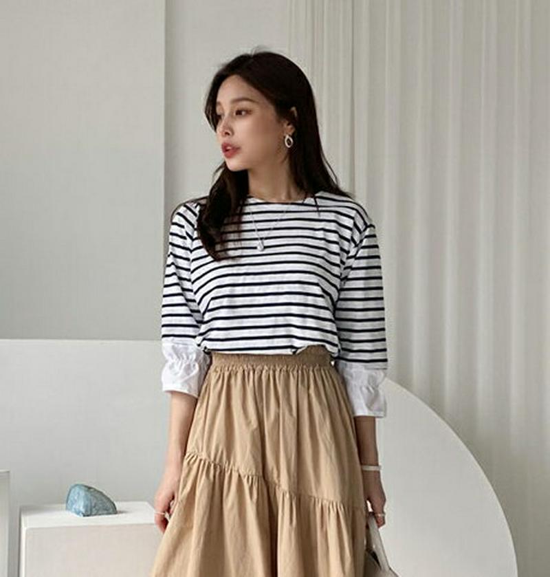 スリーブ配色ボーダーTシャツ・全3色・t61244 レディース【tops】【トップス Tシャツ ボーダー 柄 七分丈 七分袖 7