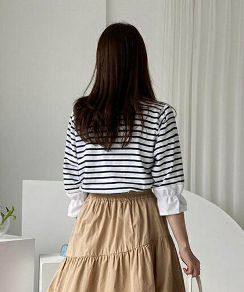 スリーブ配色ボーダーTシャツ・全3色・t61244 レディース【tops】【トップス Tシャツ ボーダー 柄 七分丈 七分袖 7