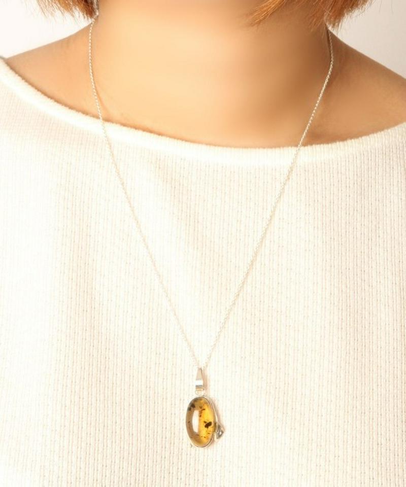 【メキシコ買付】アンバー花右楕円ネックレス