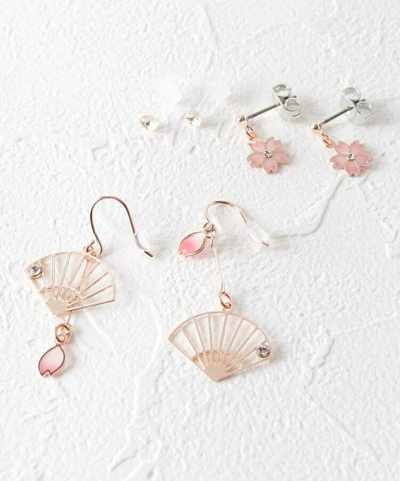 桜×扇子モチーフセットピアス