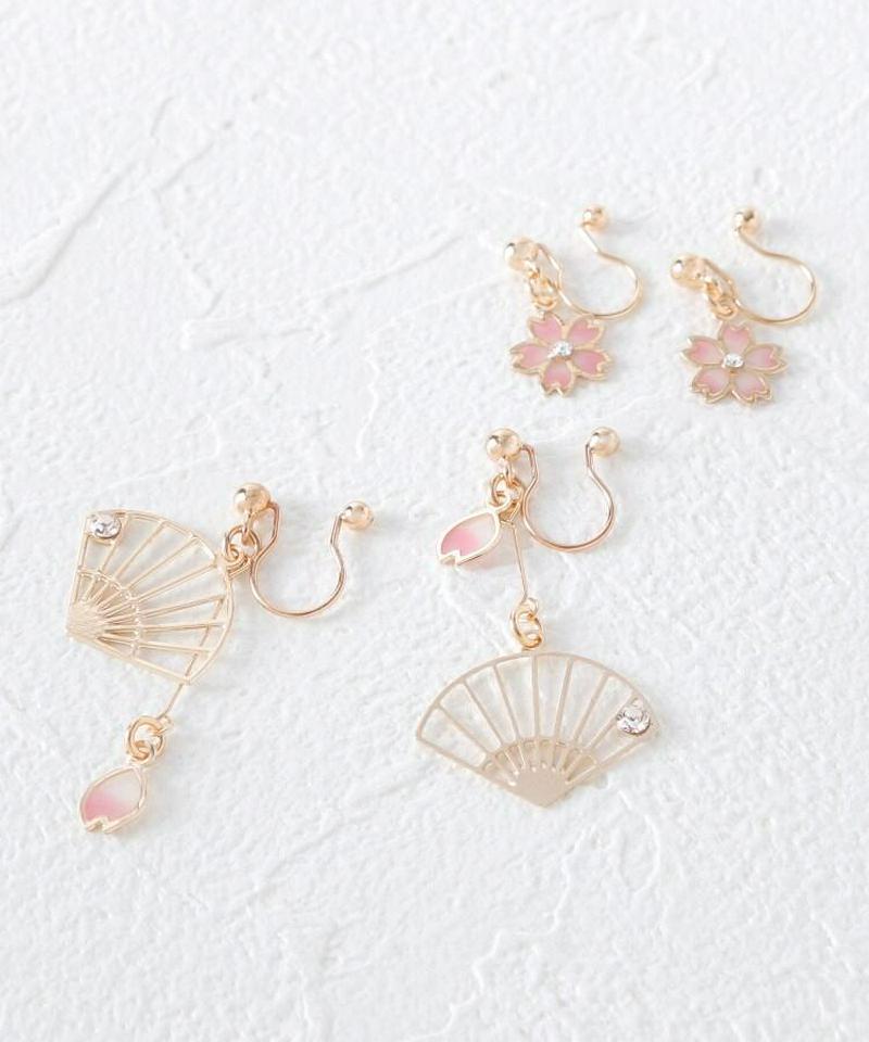 桜×扇子ノンホールピアスセット