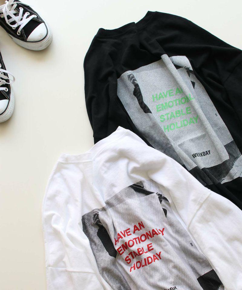 via j(ヴィアジェイ)"weekend"バックプリントロングTシャツ