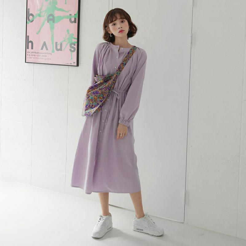 ドロストバンドカラーワンピース・全3色・t55062 レディース 【ops】【ワンピース ロング丈 ロング バンドカラー ラグラ