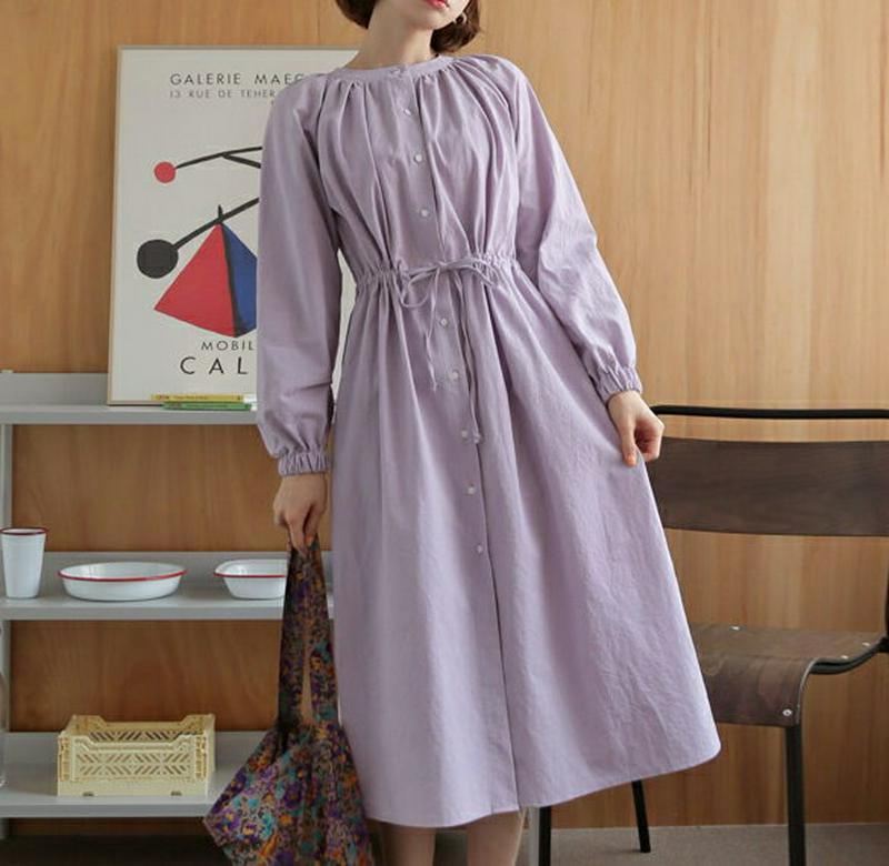 ドロストバンドカラーワンピース・全3色・t55062 レディース 【ops】【ワンピース ロング丈 ロング バンドカラー ラグラ