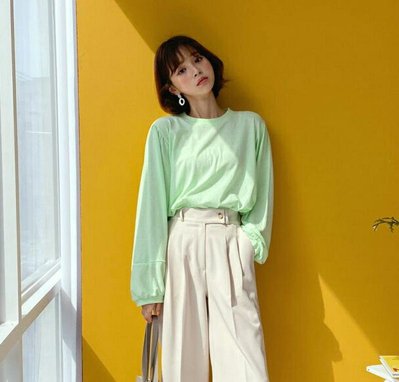 ラウンドネックルーズTシャツ・全3色・b55048 レディース 【tops】【トップス 長袖 ラウンドネック Tシャツ 無地 パ
