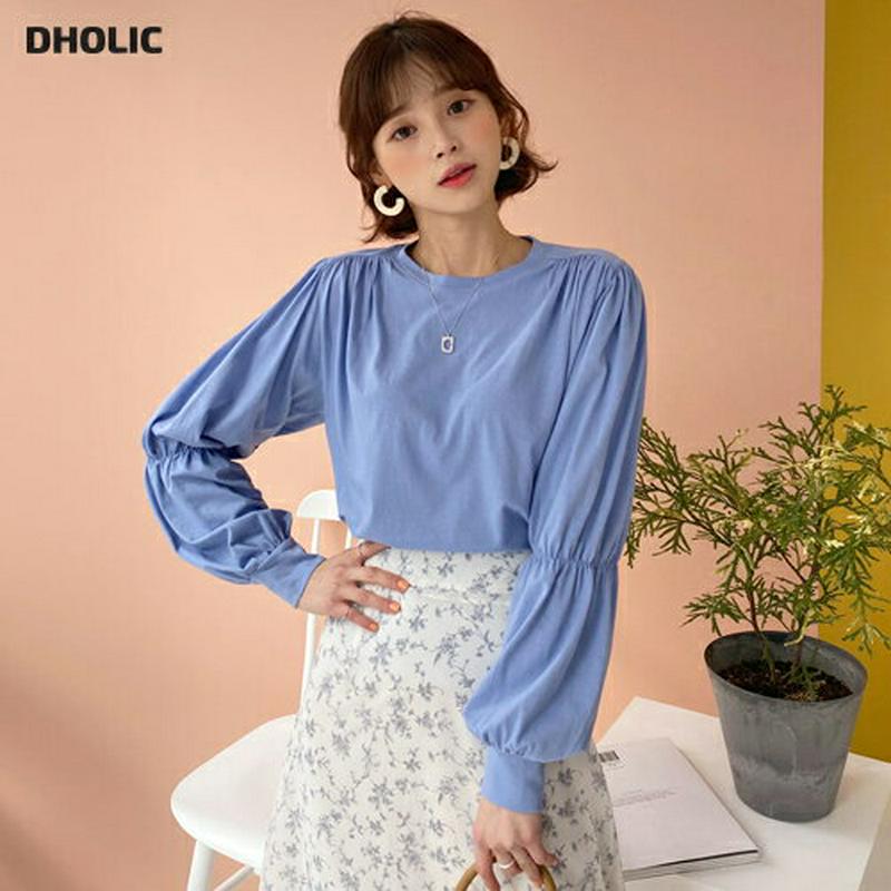 ギャザースリーブTシャツ・全4色・t55043 レディース 【tops】 韓国ファッション トップス Tシャツ ギャザー パフスリーブ 無地 長袖 パステル ユニーク 秋 春168