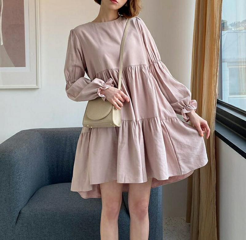 ≪人気商品再入荷≫ミニティアードワンピース・全3色・t55061 レディース 【ops】 ワンピース ミニ丈 ミニ フレア ティアード 長袖 ギャザー 無地 カジュアル 体型カバー 秋 春