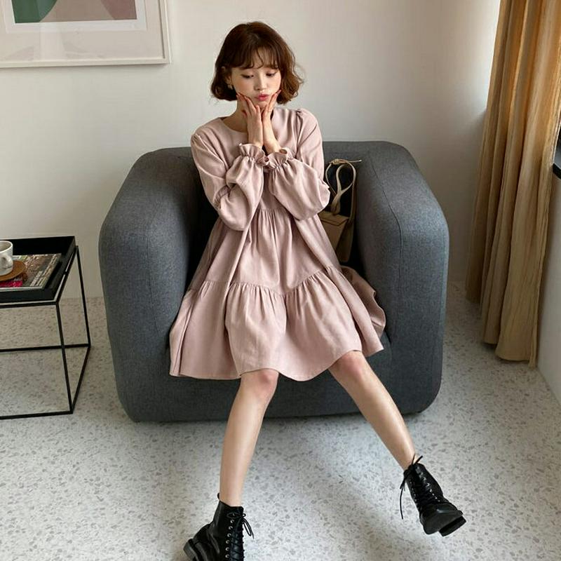 ≪人気商品再入荷≫ミニティアードワンピース・全3色・t55061 レディース 【ops】 ワンピース ミニ丈 ミニ フレア ティアード 長袖 ギャザー 無地 カジュアル 体型カバー 秋 春