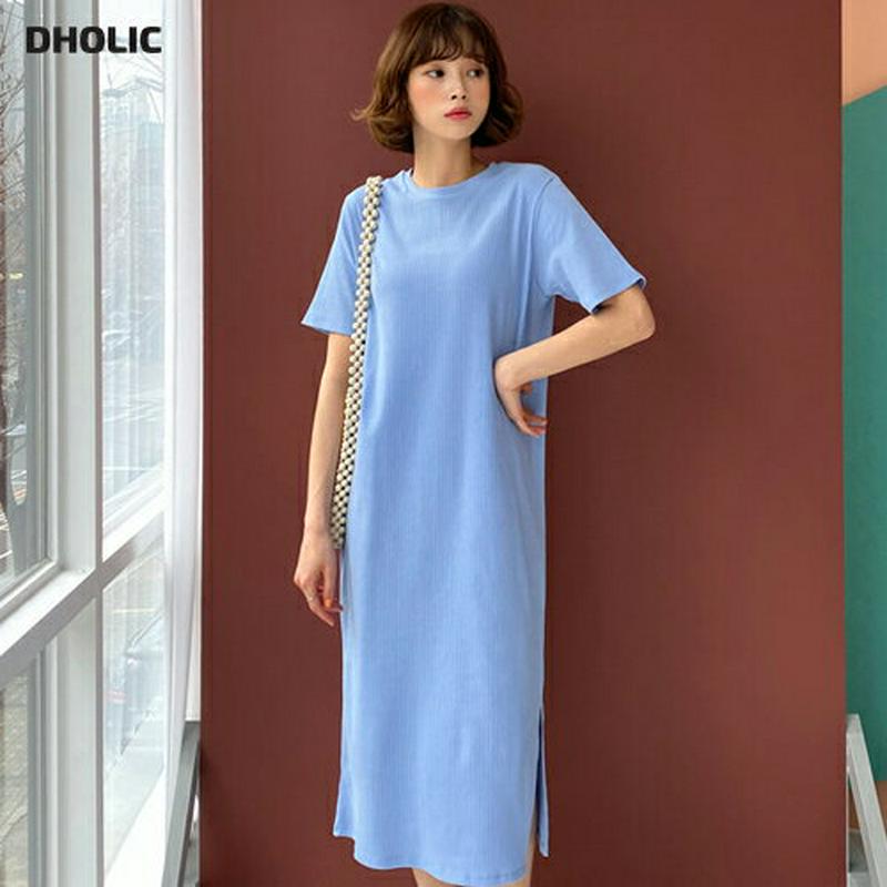 リブ半袖ロングワンピース・全4色・b55059 レディース 【ops】【ワンピース ロング丈 ロング 半袖 リブ 無地 ストレー