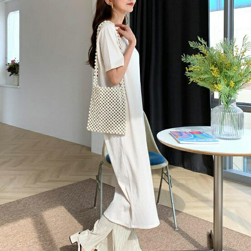 リブ半袖ロングワンピース・全4色・b55059 レディース 【ops】【ワンピース ロング丈 ロング 半袖 リブ 無地 ストレー